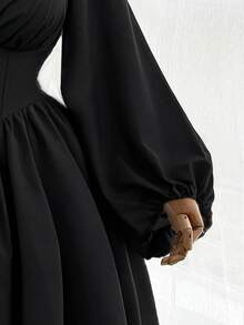 Sweetra Robe d'été ample à manches longues et coupe évasée, couleur unie. Robe de remise des diplômes - Noir - Voir 6