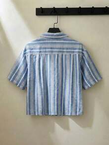 ESTAVOR Camisa de manga corta con bordado de moda para hombre, primavera/verano - Azul - Ver 3