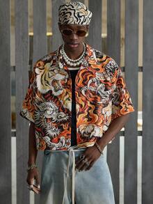 NEON BLANC 男士全印花纽扣前开襟休闲短袖衬衫 - 紅色 - 查看 3