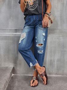 EMERY ROSE Women's Casual Everyday Washed Distressed Straight Leg Jeans Ripped Jeans Distressed Jeans Ripped Women Jeans Boyfriend Jeans Women Baggy Jeans - Blue - View 6