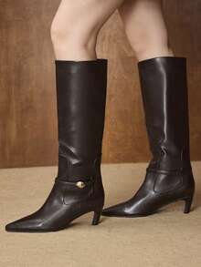 MOTF WOMEN'S FASHION PU LEATHER POINTED TOE KNEE-HIGH BOOTS VALENTINE'S DAY - Coffee Brown - View 3