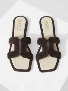 MOTF PREMIUM WOMEN CASUAL AND SIMPLE SUMMER CONTRAST BINDING HOLLOW OUT SQUARE TOE FLAT SANDALS, FOR NEW YEAR HOLIDAY, SPRING SHOES SPRING BREAK EASTER VALENTINE'S DAY - Coffee - View 2