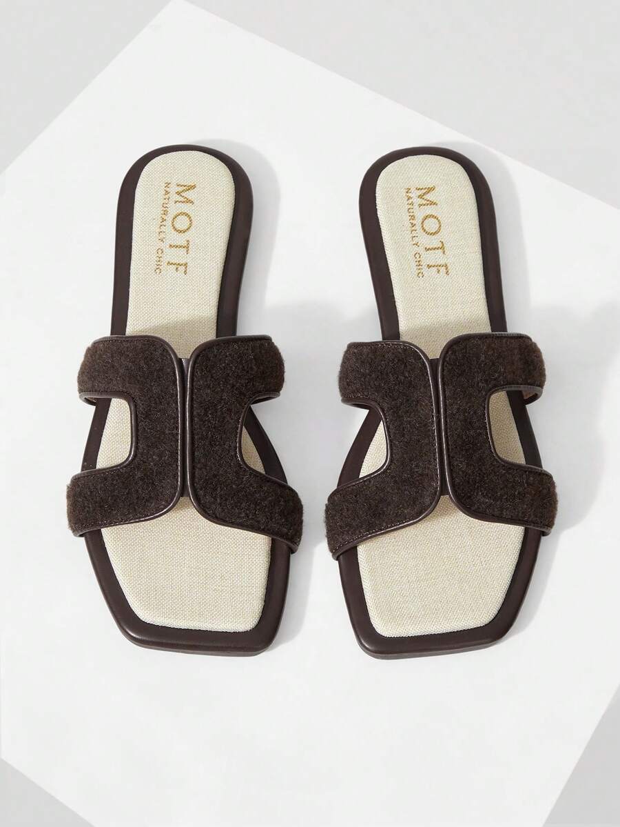 MOTF PREMIUM WOMEN CASUAL AND SIMPLE SUMMER CONTRAST BINDING HOLLOW OUT SQUARE TOE FLAT SANDALS, FOR NEW YEAR HOLIDAY, SPRING SHOES SPRING BREAK EASTER VALENTINE'S DAY - Coffee - View 2