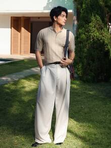 DAZY 男士杏色圆领针织套头衫，夏季 - 杏色 - 查看 4