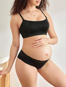 Moonlight&Mama Maternity Solid Color Nursing Bra, Comfortable Daily Wear, Wireless & Unpadded - Black - View 5