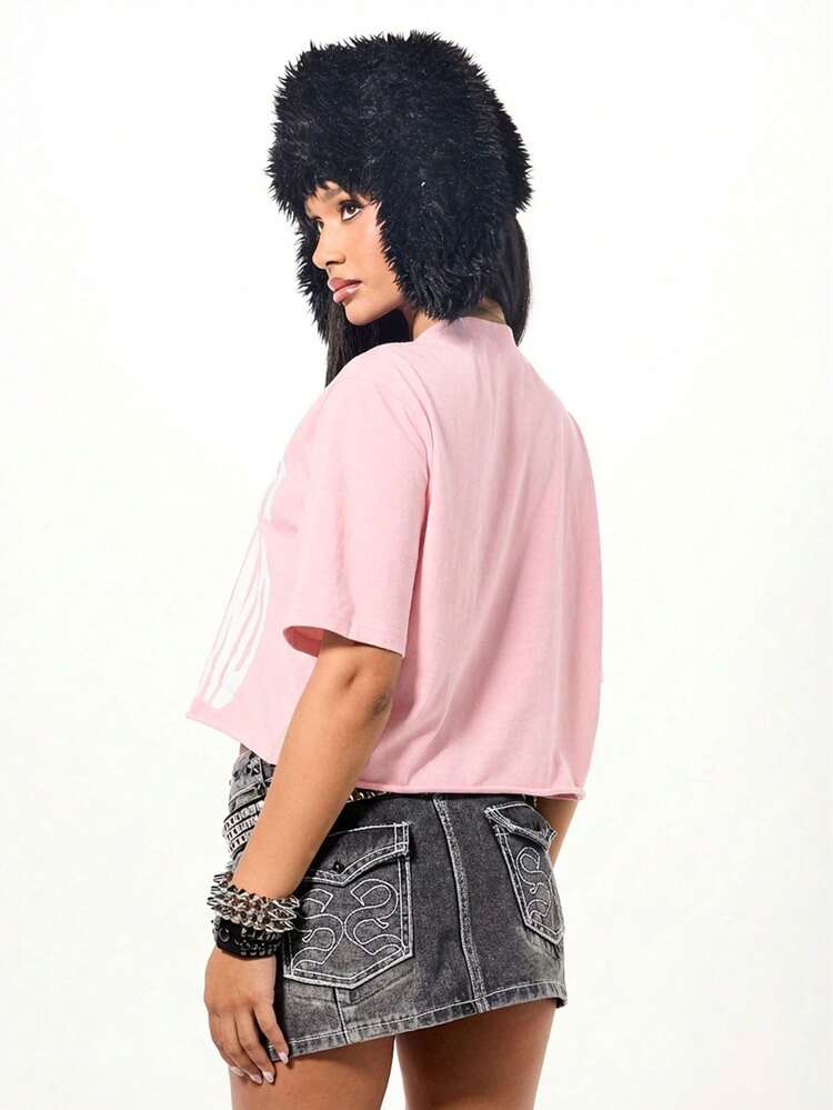 SUMWON WOMEN Cropped T-Shirt With Rockstar Print