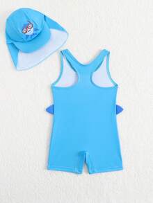 幼儿男童鲨鱼印花泳衣套装（含帽子），可爱又俏皮 - 彩色 - 查看 2