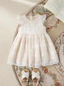 Cozy Pixies Baby Girl Dress Pageant Wedding Party Flower Girls Formal Gowns Ball Baptism Bridesmaid Dresses Lace 0-2 Years Old 1st Birthday White Christening - Apricot - View 6