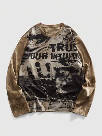 Herren Lässig Spritzer Muster Rundhals Langarm T-Shirt, vielseitig