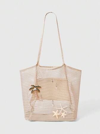 Fairycore 1 Stück handgefertigte gewebte Shopper Tasche mit künstlicher Orchidee, Lilien Deko, große Kapazität Schultertasche, geeignet für Sommerurlaub & Strand (Zubehör muss selbst zusammengebaut werden)