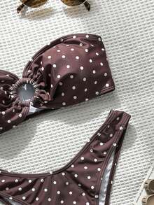 Swim Mod Bộ bikini hai mảnh ôm sát gợi cảm in chấm bi đen trắng mùa hè dành cho nữ. - màu nâu - Xem 4