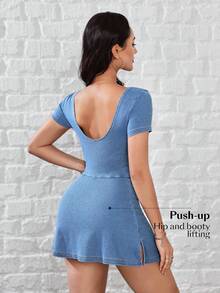 Flexra Women's Casual Tie-Up Wrap Denim Dress, Summer - Light Wash - View 3