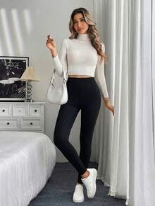 EMERY ROSE 女士高弹力罗纹紧身腰带打底裤