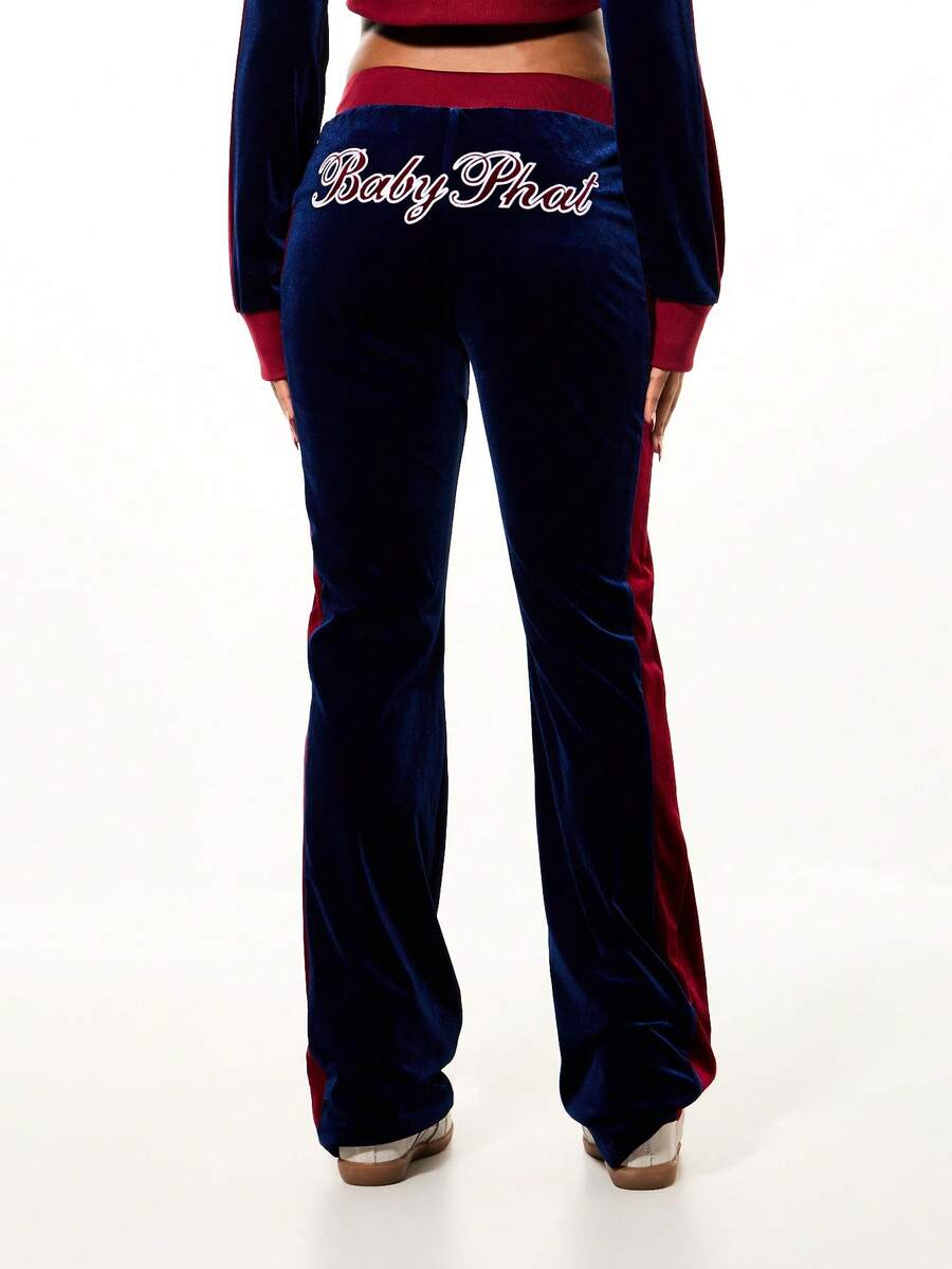 BABYPHAT Quần thể thao nữ bằng vải nhung mềm mại, có chi tiết logo chữ và viền đỏ, kiểu ống loe. - màu đen - Xem 1