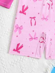 SHEIN Young Girls' One-Piece Swimsuit,Pink Stripes Butterfly Bows Star Rash Guard,Long Sleeve Zipper Swim Shirt,Quick Drying,Summer,Beach,Holiday Kids Wear - Purple - View 5