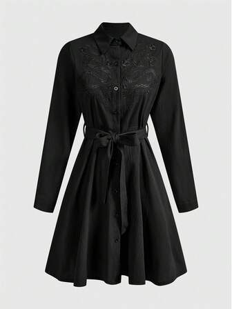 Goth Gotischer Stil Schlangenhaut, Blumen & Himmelskörper bestickte Langarm Kleid für Frauen, Herbst