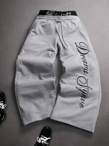 STYNVO Men's Casual Sports Letter Embroidery Drawstring Waist Sweatpants Elastic Waist Sweatpants Sweatpants Graphic Letter Print Sweatpants Grey Baggy Sweatpants Manfinity Sweatpants - Multicolor - View 6