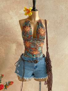 Soleia Áo croptop nữ mùa hè gợi cảm, họa tiết vintage, chất liệu lưới, cổ khoét sâu, đính hạt cườm, kiểu yếm, thích hợp cho tiệc tùng, Giáng sinh, hẹn hò, hộp đêm, phong cách Bohemian, Boho, kỳ nghỉ, áo mùa thu hè, áo Bohemian, áo tank top Boho, áo hippie, bộ hai mảnh Boho, áo mùa xuân, ngày Valentine, áo đi biển, áo sinh nhật, áo đi chơi, áo thanh lịch, áo thường ngày, áo đi nghỉ mát. - Nhiều màu - Xem 3