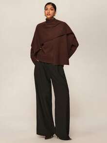 ATUI Studio Áo len dài tay trơn cổ khăn choàng thường ngày cho nữ, Áo len khăn choàng, Áo len xám, Áo len mùa thu, Áo len mùa thu cho nữ, Áo len nữ, Áo len len mùa thu, Mùa thu, Ngoài trời, Áo len xám - Màu Đỏ Sâu - Xem 3