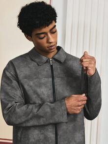 SWAVVY Chaqueta corta con cuello de cremallera estilo retro para hombres - Negro - Ver 8