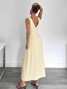 Siren Gaze 新款夏季腰部褶皱A字长裙，显瘦 - 淡黃色 - 查看 2