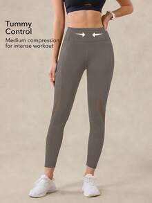 OutZeal Women Outdoor Leggings Camping Hiking Trali Running Quick-Drying Tummy Control Mesh Design With Pocket - Khaki - View 2