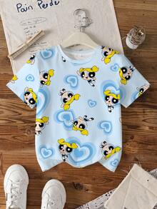 THE POWERPUFF GIRLS X SHEIN 少女泡泡图案可爱短袖T恤 - 白色 - 查看 1