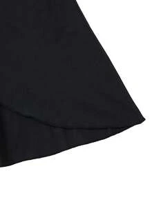 SHEIN Elenzya Women's Elegant Black Metal Asymmetrical Ruffle Hem Skirt, Spring/Summer - Black - View 3