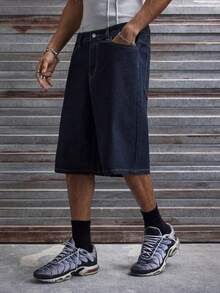 AXEPEAK Quần short denim nam in hoa, túi xéo, kiểu dáng thường ngày, đa năng. - Màu xanh lam - Xem 6