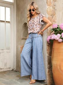 EMERY ROSE Women's Casual High Waist Wide Leg Jeans - Light Wash - View 5