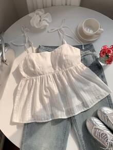 Comfortcana 女士白色波点编织吊带背心 - 白色 - 查看 1