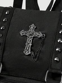 ROMWE Goth Mochila de estilo punk con remaches de cuero sintético de moda - Uno negro - Ver 4