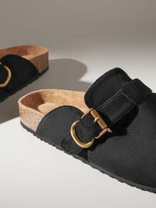 Solecia Women's Buckle Design Casual Slip-On Mules - Black - View 5