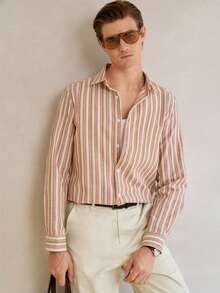 Manfinity CityGents Mens Casual Preppy Style Striped Long Sleeve Button Front Regular Shirt - Multicolor - View 4