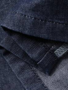 DAZY 女士翻领扭结露背镂空宽松长袖牛仔休闲优雅连衣裙 - 深色水洗藍 - 查看 7