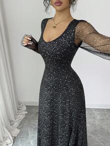 Rafferiza 女士优雅亮片连衣裙，适合外出、约会、派对等场合。 - 黑色 - 查看 3