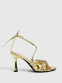 CUCCOO SZL Women's Lace-Up Design Fashion High Heel Sandals For Daily Wear - Gold - View 2