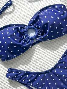 Swim Mod Bộ bikini hai mảnh ôm sát gợi cảm in chấm bi đen trắng mùa hè dành cho nữ. - Màu xanh hải quân - Xem 3