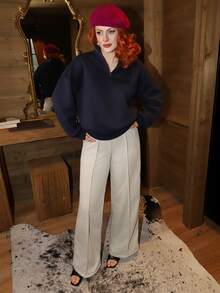 Gretanique 女士宽松拉链连帽衫 - 藏蓝色 - 查看 4