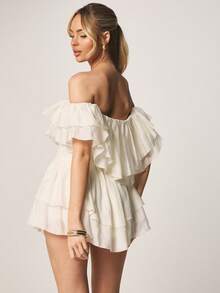 MISSGUIDED Vestido mini con volantes en los hombros, cintura elástica y escote Bardot para ocasiones de primavera y verano - Blanco - Ver 2