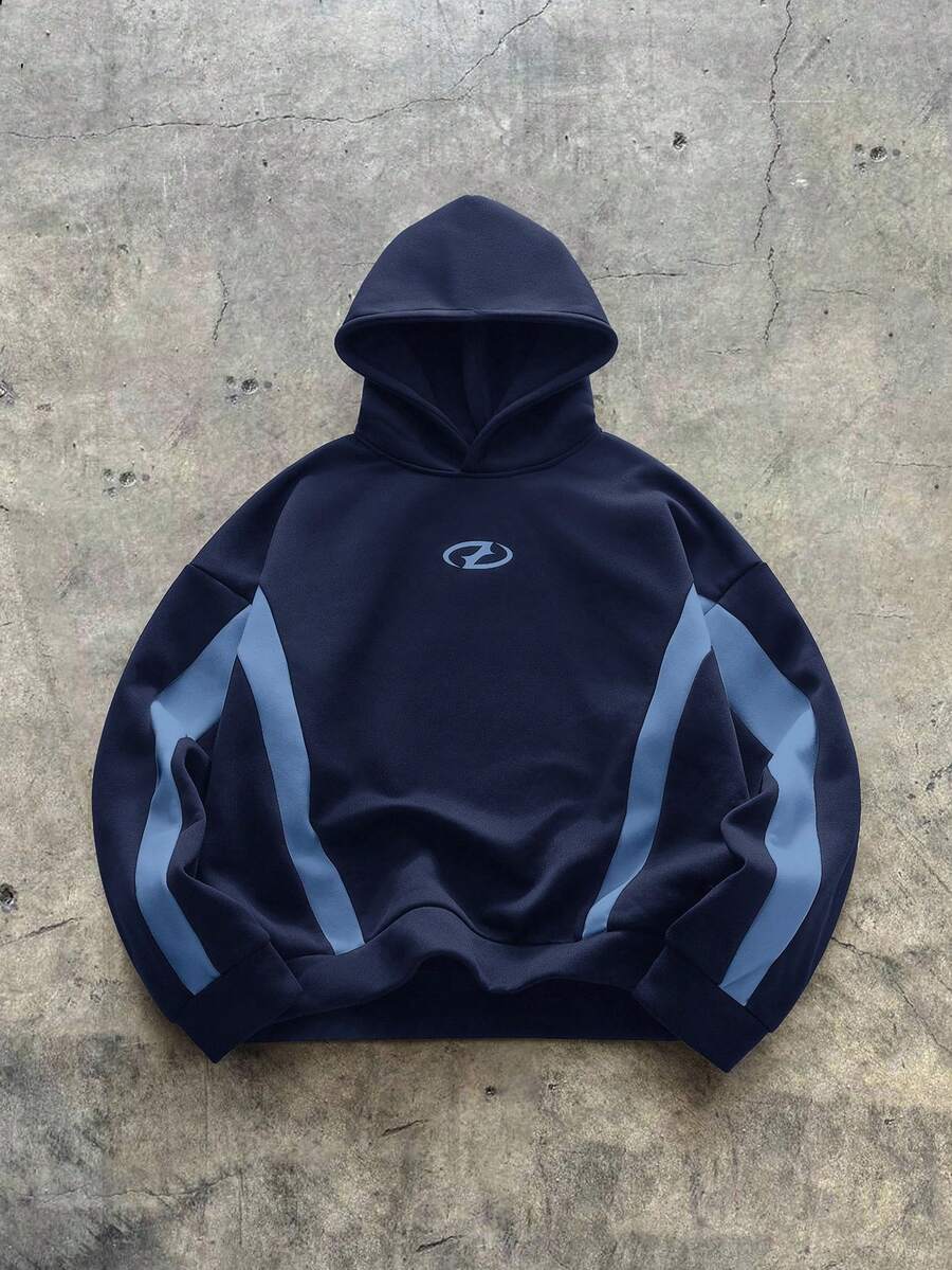 AXEPEAK Áo hoodie nam dài tay dệt kim dáng rộng thoải mái - Màu xanh lam - Xem 1