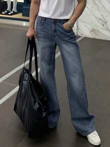 DAZY Quần jeans nam dáng thẳng, phong cách thường ngày, đa năng, kiểu dáng rách nhẹ, thích hợp cho mùa hè. - Màu xanh lam - Xem 7