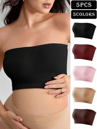 Moonlight & Mama 5 st/set kvinnor sömlösa minimalistiska enfärgade moderiktiga bekväma högkostnadseffektiva högkvalitativa gravidlinne-bh:ar