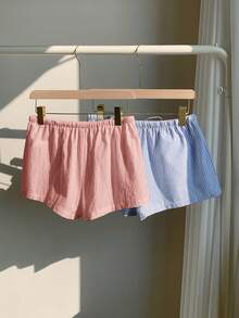 Comfortcana 2条装女士新款亚麻条纹短裤 - 彩色 - 查看 2