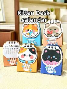 POKOJA LAND 1 件 2026 年卡通小猫豆豆潘趣酒日历迷你尺寸桌面装饰品，适合学生女孩，可爱的每日追踪学习助手，新年礼物创意 - 彩色 - 查看 1