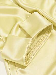 Franclia 纯色褶皱不对称下摆优雅长袖连衣裙 - 黃色 - 查看 4