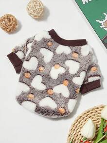 PETSIN 1件宠物法兰绒黑白爱心印花保暖圆领衫，适合狗狗穿着 - 彩色 - 查看 5