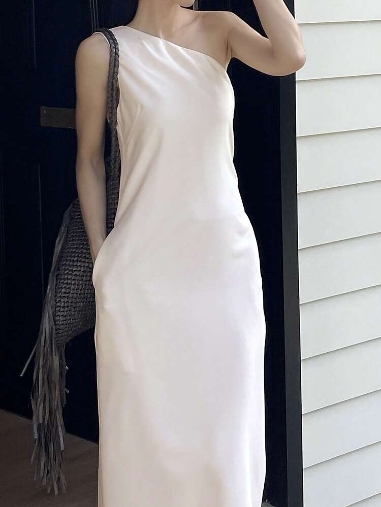 Women's Elegant Solid Color Sleeveless Mid-Length Dress, Summer Sundress