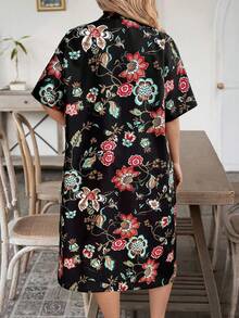 SHEIN LUNE 大码梭织印花夏季女式两件套 - 黑色 - 查看 2