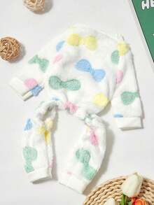PETSIN 1pc Colorful Bow Print Pet Jumpsuit Autumn And Winter Thick Warm Flannel Pet Clothing - Multicolor - View 6